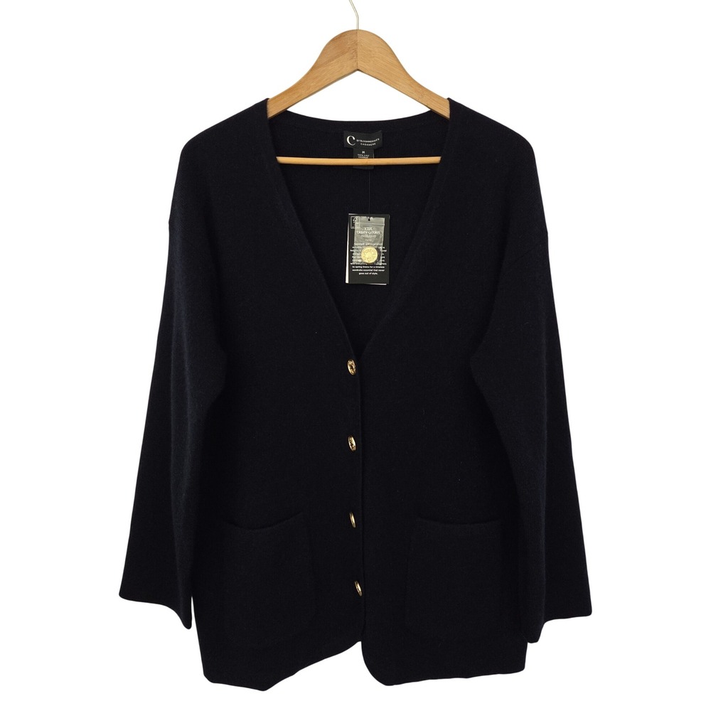 C by Bloomingdale's Cardigan Cashmere V-Neck Women M Navy NWT $248 V11444